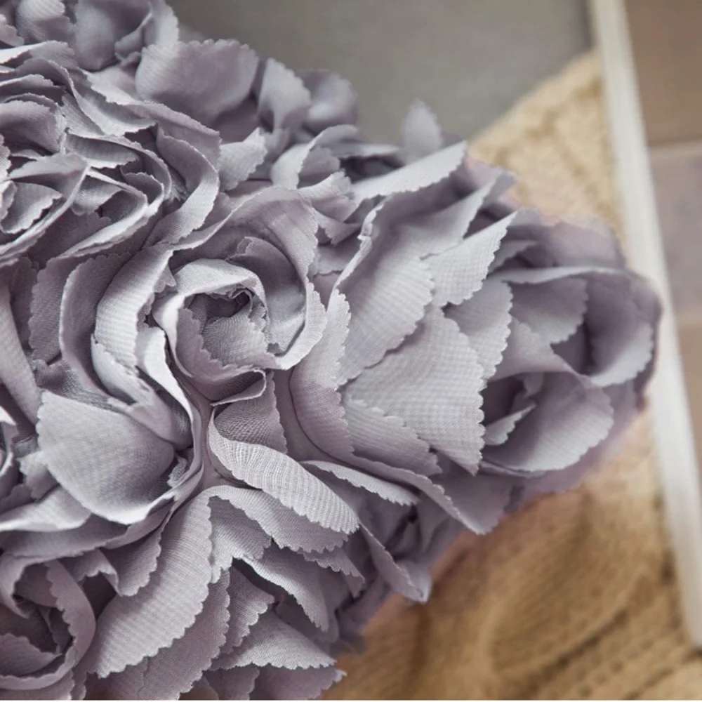 Luxury Home | Elegant Chic Grey 3D Stereo Rose Chiffon Floral Throw Pillow Cover